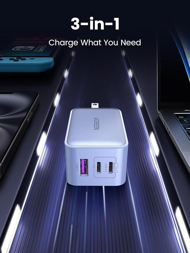 UGREEN 65W USB C Charger Block, Nexode 3-Port GaN Fast Type C Charger, Compact - Image 3