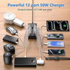 Multi USB Charger USB C Charging Station Block 50W 12 Ports Multiple USB C Hub - Image 2