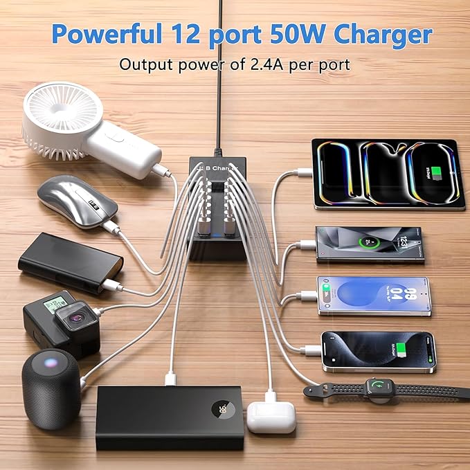 Multi USB Charger USB C Charging Station Block 50W 12 Ports Multiple USB C Hub - Image 2