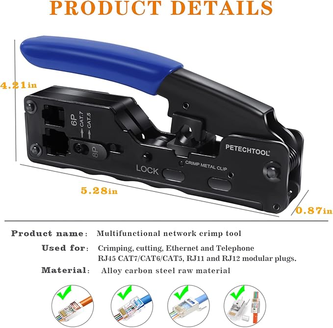 RJ45 Crimp Tool Ethernet Crimping Tool Wire Cutter Crimper - Image 3