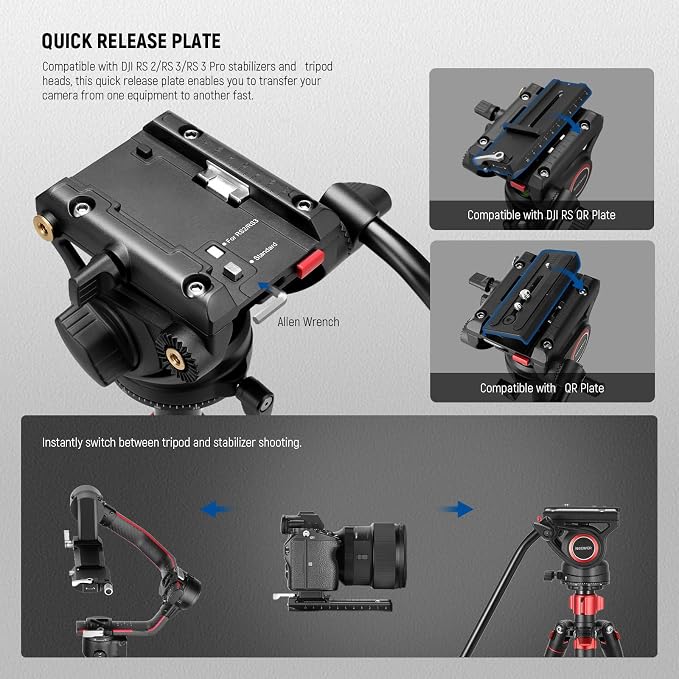 NEEWER 72" Fluid Head Video Tripod Monopod, Aluminum Alloy QR Plate Compatible - Image 3