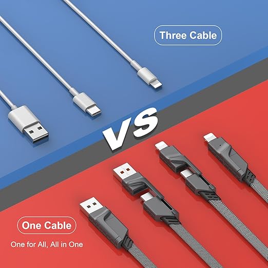 2Pack 6FT 4 in 1 USB C Cable for Lightning, 60W Fast Charging, Flat Braided - Image 6
