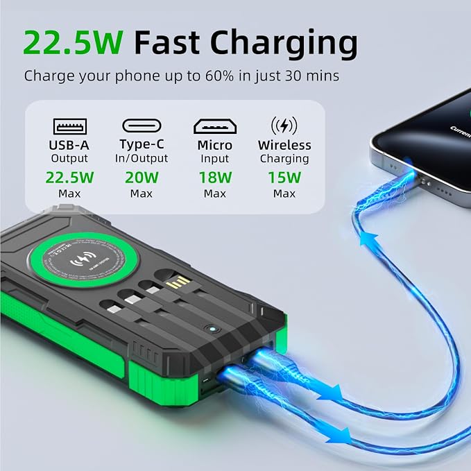 Solar Charger Power Bank 49800mAh Wireless Portable Phone Charger, 22.5W QC3.0 - Image 3