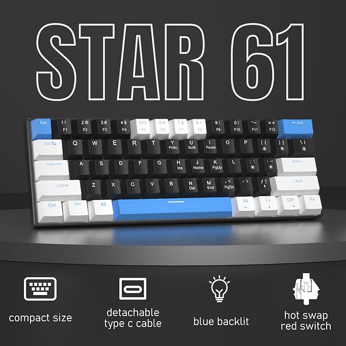 60% Mechanical Gaming Keyboard, Detachable Type-C Cable Mini Keyboard - Image 2