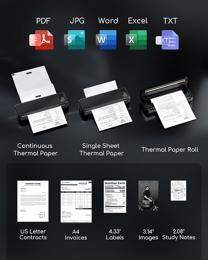 Portable Printers Wireless for Travel, Inkless Thermal Printer, Small Bluetooth - Image 3