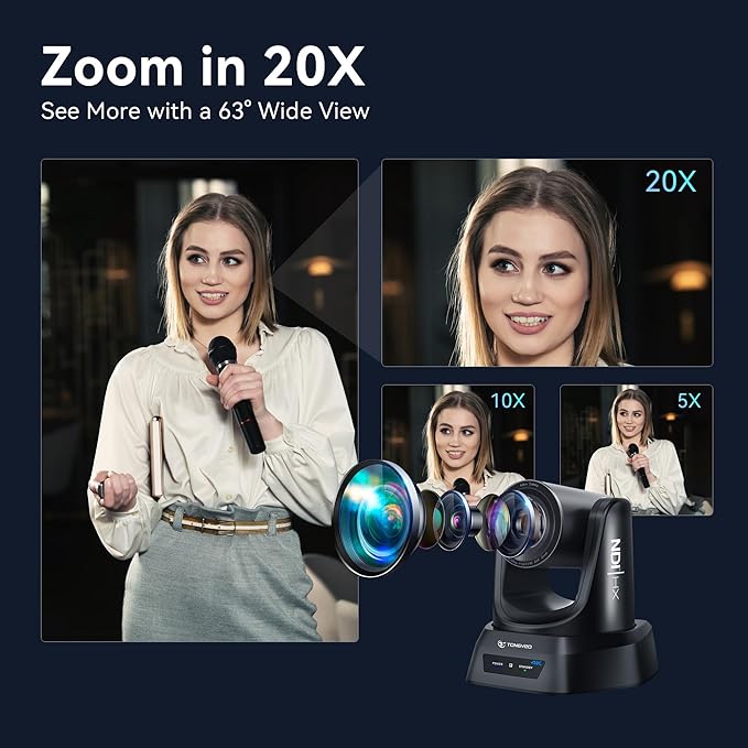 4K NDI PTZ Camera AI Auto-Tracking 20X Optical Zoom HDMI IP Live Streaming SDI - Image 5
