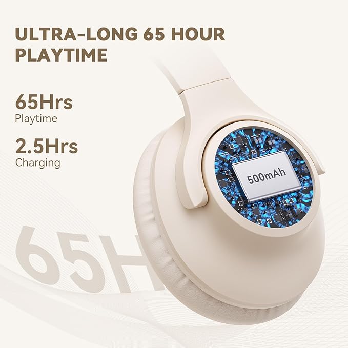 KVIDIO Bluetooth Headphones Over Ear, 65 Hours Wireless Headphones - Image 3
