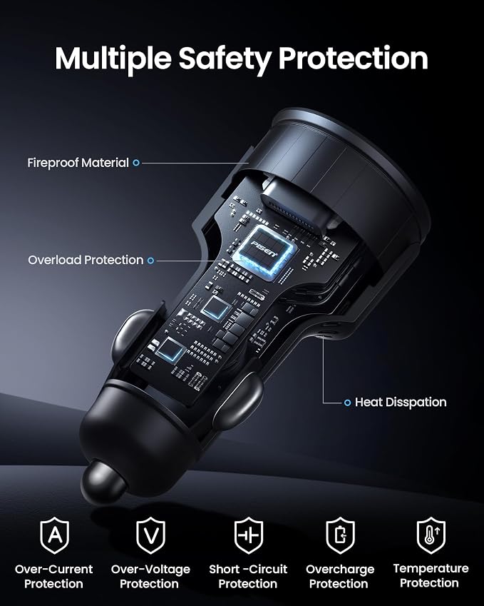 PISEN 60W 3-Port USB C Car Charger - Image 5