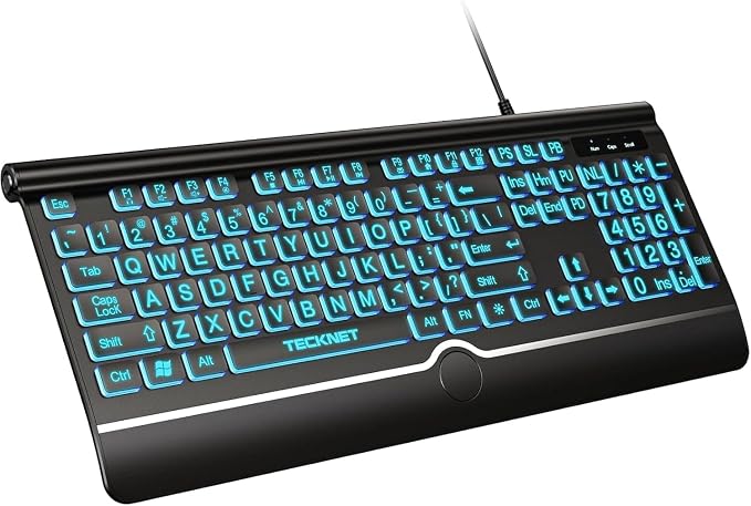 TECKNET Large Print Backlit Keyboard, Wired USB-A Computer Keyboard by Tecknet