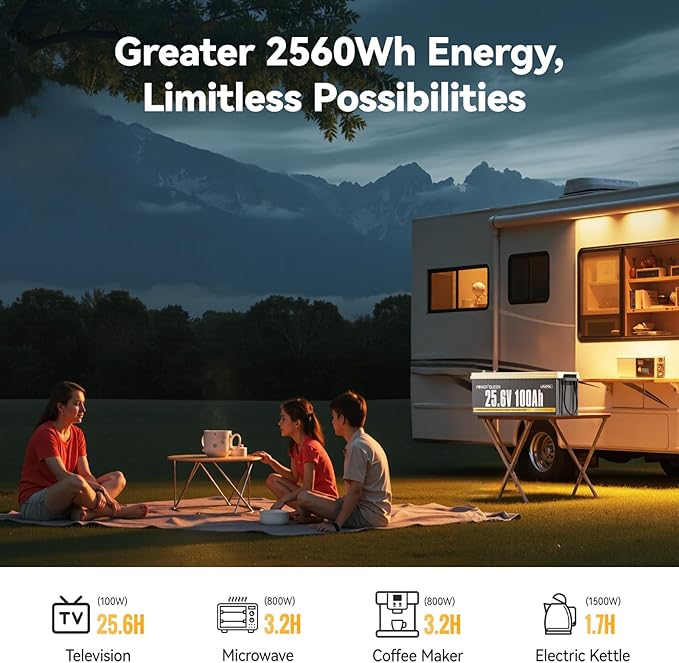 Power Queen 25.6V 100Ah LiFePO4 Battery, Built-in 100A BMS, 4000 to 15000 Cycles - Image 2
