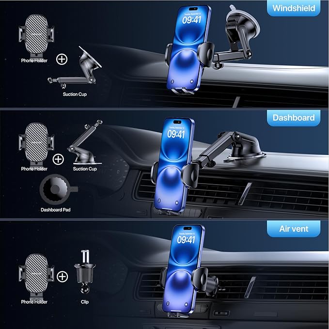 Miracase Phone Holders for Your Car, Universal Cell Phone Car Mount, 3-in-1 - Image 2