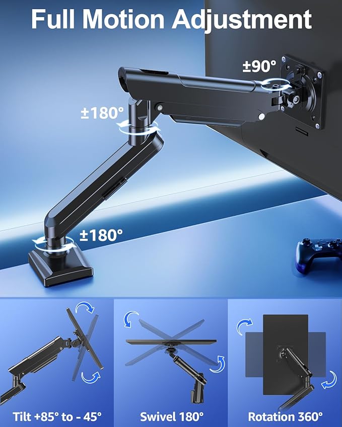 Single Monitor Mount for 22 24 27 32 inch Screen, Gas Spring Arm Holds 4.4-22 - Image 4