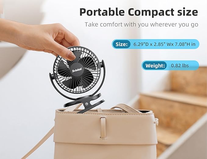 USB Personal Clip on Fan 5000mAh Battery Operated 6in, Type C, 3 Speed - Image 5