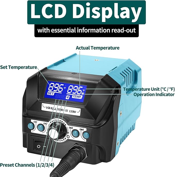 YIHUA 939D+ III EVO Digital Soldering Iron Station Kit 110W High Power - Image 7