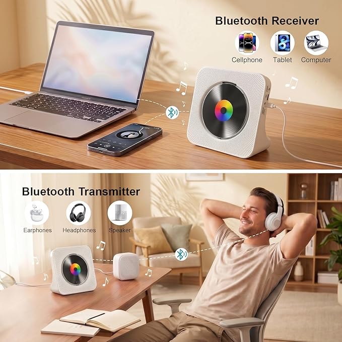 Gueray CD Player Portable Bluetooth Desktop CD Player - Image 3