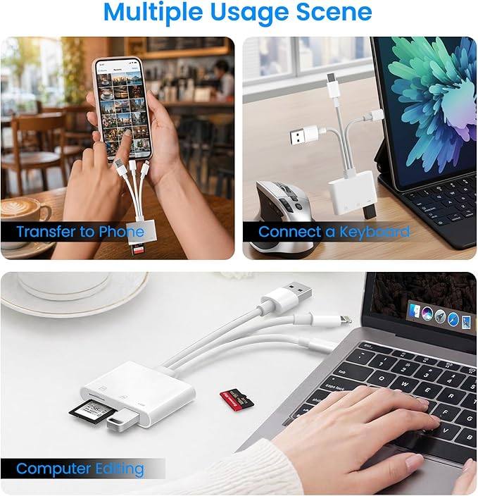 SD Card Reader for iPhone iPad Mac, USB-C & Lightning & USB-A 3-in-1 MicroSD/SD - Image 7