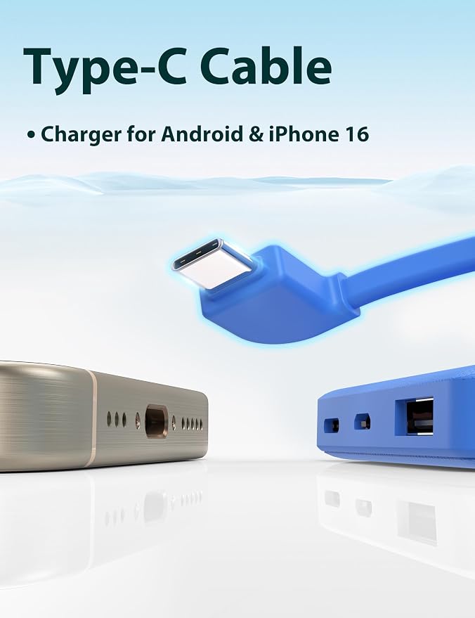 6000mah Ultra Slim Built in Cables Power Bank, Card Size Built in USB C Cords - Image 6