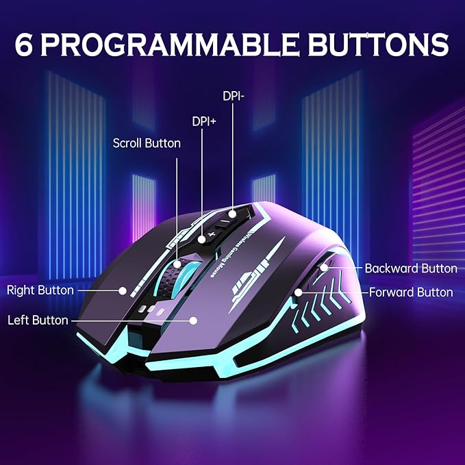 UHURU Wireless Gaming Mouse Up to 12000 DPI, Rechargeable USB-C Wireless Mouse - Image 5