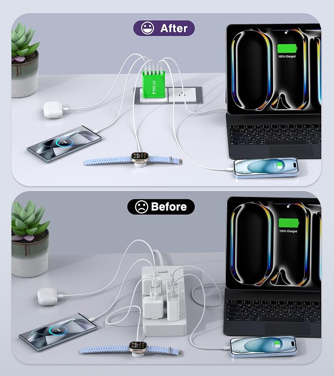 2 Pack 50W USB C Fast Charger Block, 5-Port Type C Wall Charger Brick, 2 USB A - Image 5