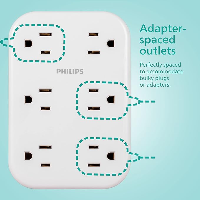 Philips EZFit 6-Outlet Surge Protector Outlet Extender, Wall Tap, Grounded - Image 3