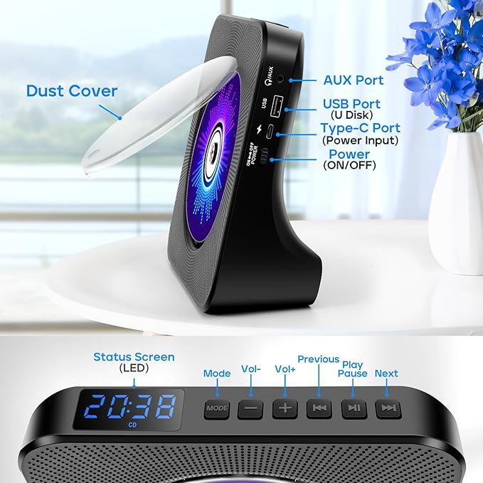 Desktop CD Player with Speakers, ROADOM CD Players - Image 4