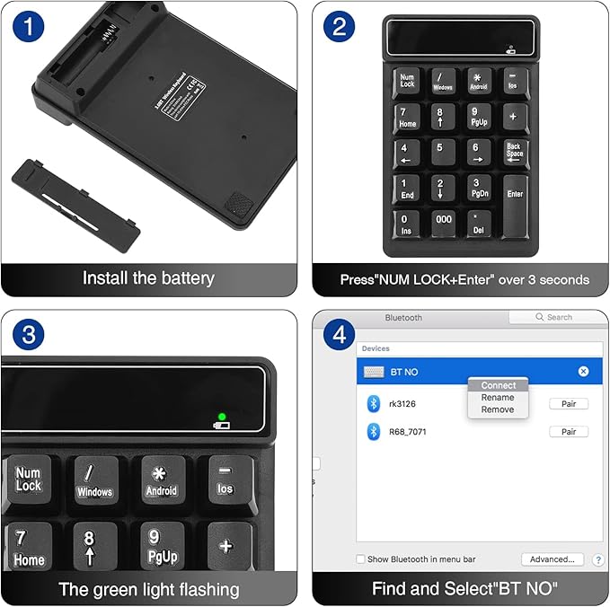 RaceGT Bluetooth Number pad, 19-Keys Wireless Numeric Keypad, Portable Mini - Image 5