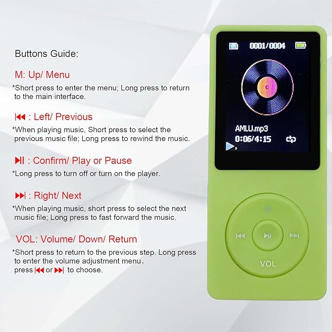 MP3 Player 32GB with Speaker Earphone Portable Mini Green Music Player Support - Image 2