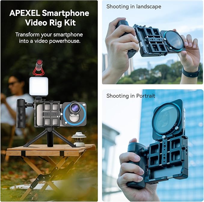 APEXEL Universal Phone Rig Video Kit. Aluminum Handheld Smartphone Vlogging Cage - Image 3