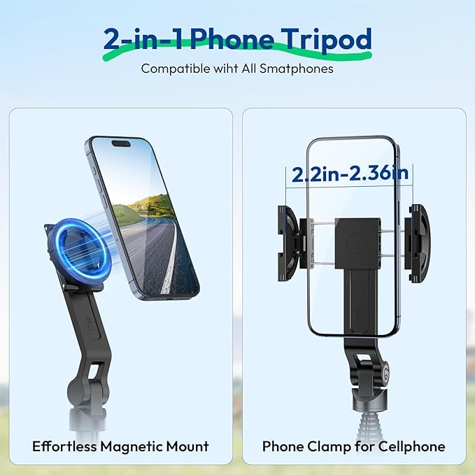 ULANZI TT88 Magnetic Tripod for iPhone, 2-in-1 Phone Clip & Dual Cold Shoe - Image 2