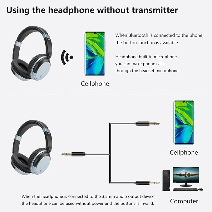 Wireless Bluetooth Headphone Over Ear, 3.5mm Audio Device, Wired and Wireless - Image 2