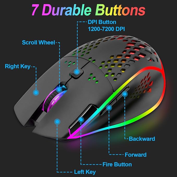 VEGCOO Wireless Gaming Mouse, C30 Silent Click Wireless Rechargeable Gaming - Image 4