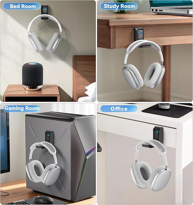 Headphone Stand, Wall Mount Headset Hanger, Gaming Headphone Holder Hook Clip - Image 7