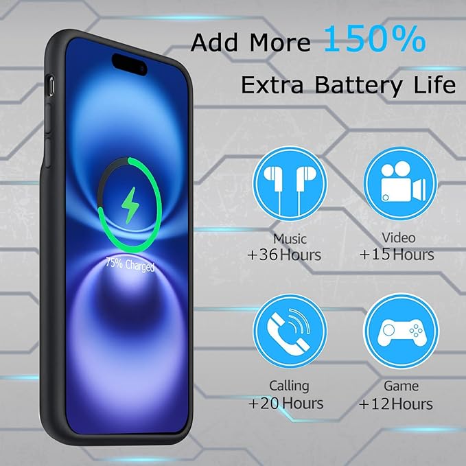 Battery Case for iPhone 16, Upgraded 10000mAh Ultra-Slim Rechargeable Portable - Image 3