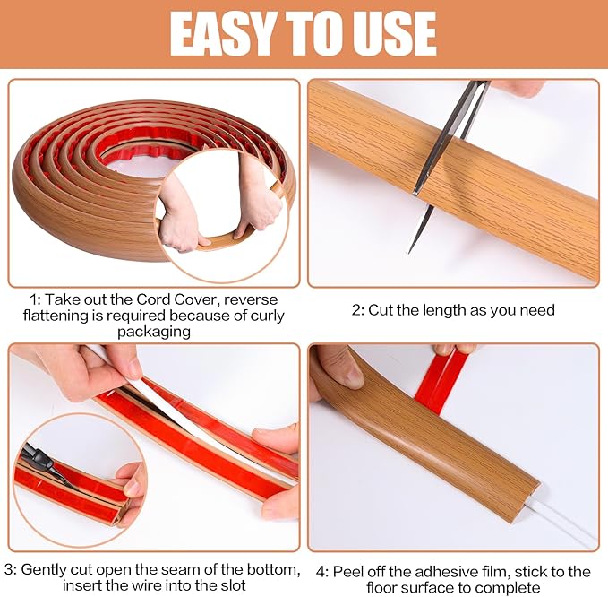 Floor Cord Cover Cavity 0.8"x0.37" Self Adhesive Cord Hider, 10FT Low Profile - Image 8