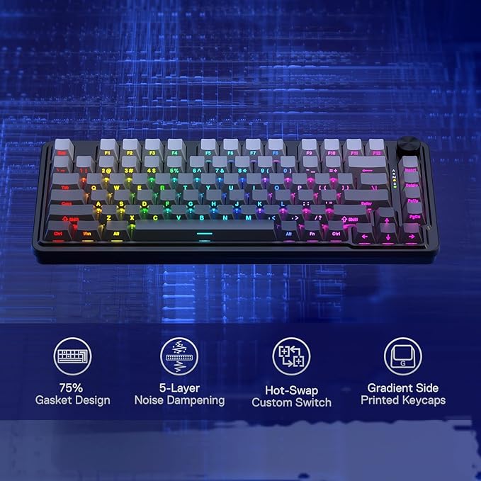 Redragon K673 GB 75% Wireless Gasket RGB Gaming Keyboard, 3-Modes 81 Keys PBT - Image 2