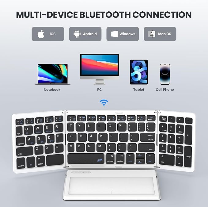 Foldable Bluetooth Keyboard, Portable Full Size Folding Keyboard - Image 4