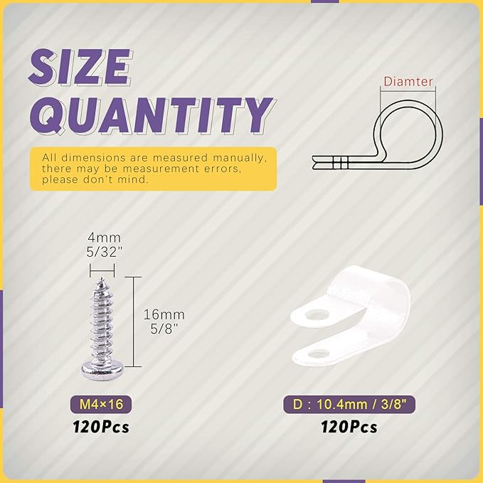 Swpeet 120 Pack White 3/8 Inch Nylon Plastic R-Type Cable Clips Clamp Kit - Image 2