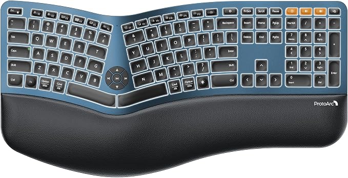 ProtoArc Backlit Bluetooth Ergonomic Keyboard, EK01 Plus Full Size Wireless by ProtoArc