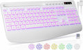 Wireless Keyboard with 7 Colored Backlit, Wrist Rest, Phone Holder, by Trueque