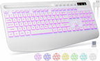 Wireless Keyboard with 7 Colored Backlit, Wrist Rest, Phone Holder, by Trueque