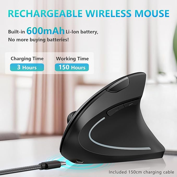 Lekvey Ergonomic Mouse, Vertical Wireless Mouse - Image 3