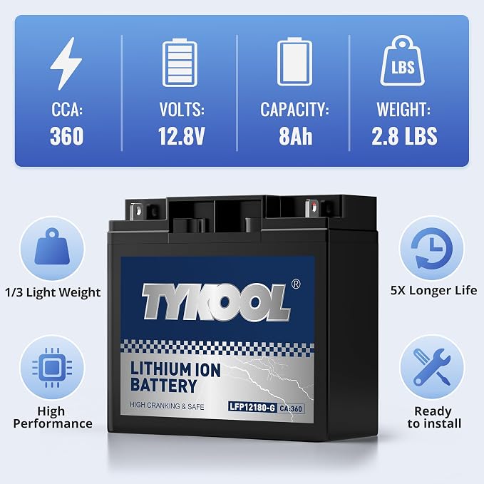 TYKOOL 12180-G LiFePO4 Powersports Battery, Built in BMS, Compatible - Image 3