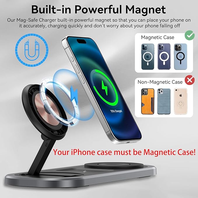 3 in 1 Wireless Charger for iPhone, Foldable Charging Station for Magsafe for - Image 5