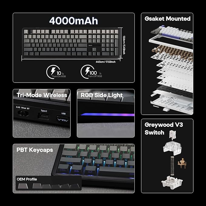 EPOMAKER Aula F108 Wireless Gaming Keyboard, Full Size Mechanical Keyboard - Image 2