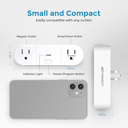 Emerson SmartVoice 2-in-1 Dual Smart Wall Plug Outlet, Voice Control, No WiFi - Image 8