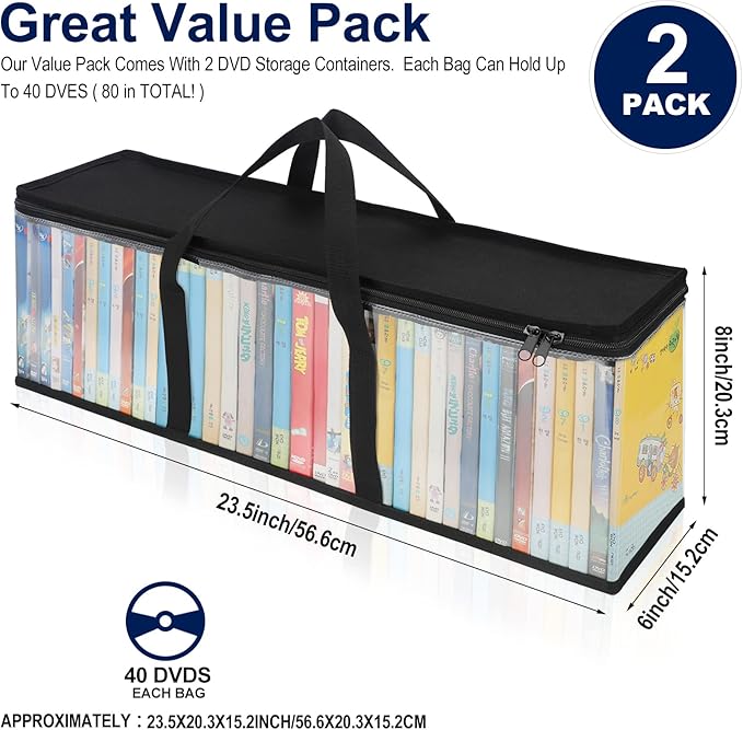 CCidea DVD Storage Bags Set of 2, Stackable DVD/CD/Blu Ray Storage Cases - Image 3