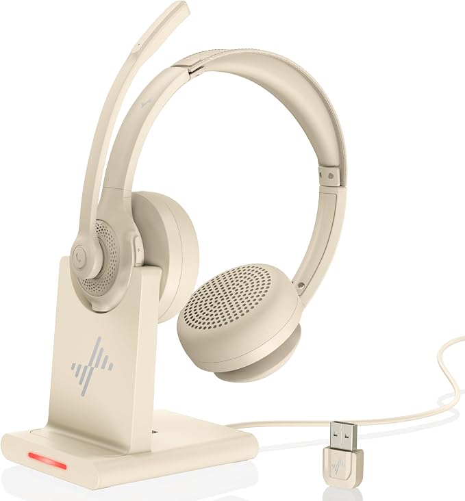 Wireless Headset with AI Noise Cancelling Microphone Bluetooth Headset by JIAMQISHI