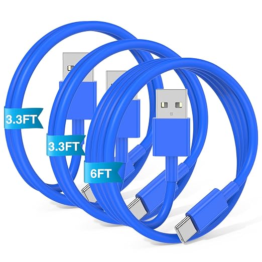 3-Pack Blue USB A to USB C Cable, Compatible by JERMASAL