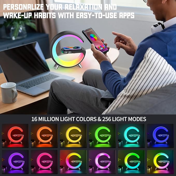 Smart Table Lamp with 4-in-1 Wireless Charger, Night Light, Alarm Clock - Image 8