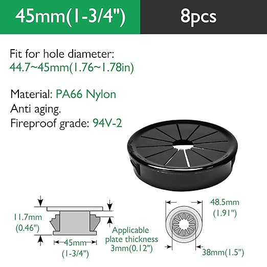 8PCS Cable Grommets, 1-3/4" Desk Hole Cover Petal Shaped Buckle Type Nylon Snap - Image 9